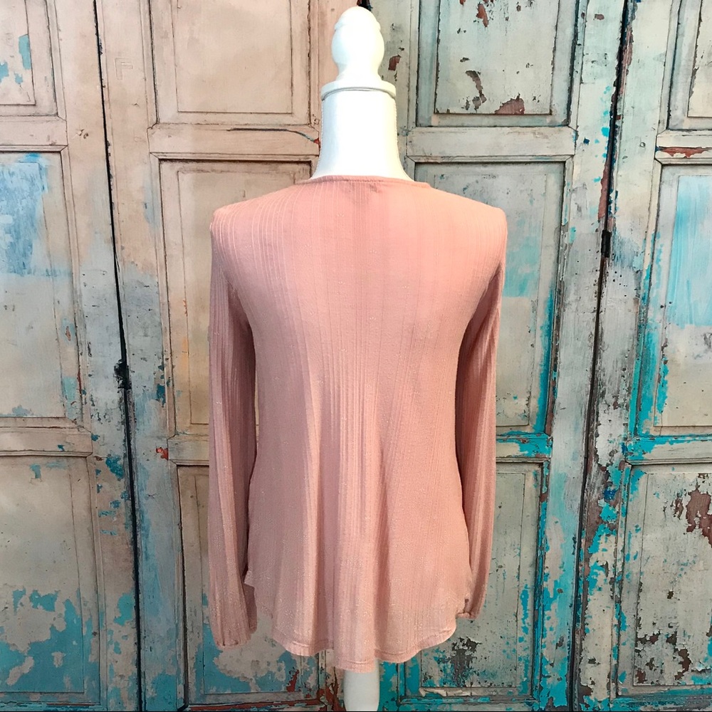 Lucky Brand boho long sleeve blouse top coral sz S - Picture 4 of 8